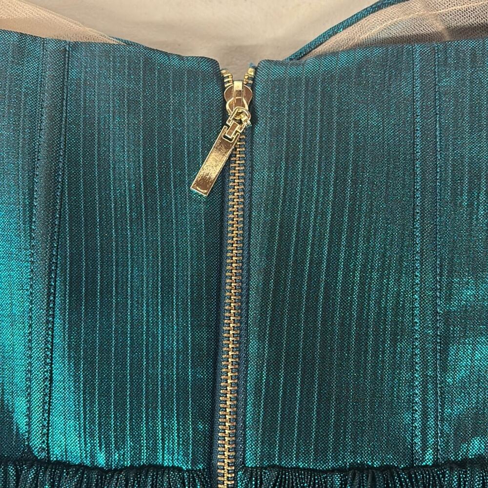 Sz Large L Bronx & Banco
Florence Gown Strapless Teal/blue Metallic pleated - Picture 5 of 9